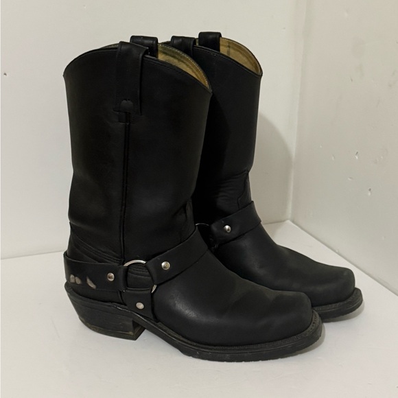 Black All Leather Motorcycle Biker Boots with Square Toe - Size Ladies 8 - Picture 2 of 16